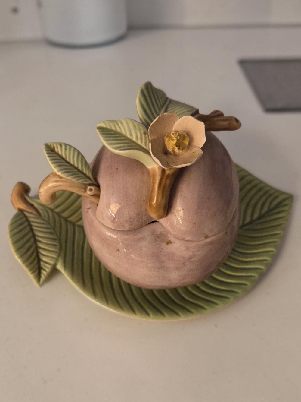 Fitz and Floyd Orchard Collection Jam Jelly Dish Lid Spoon Underplate